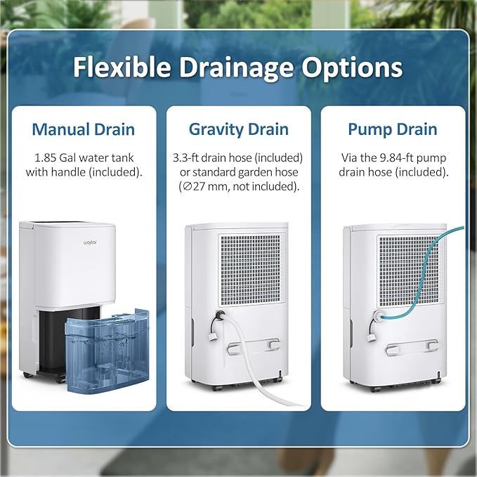 Waykar 150 Pints 2025 Energy Star Dehumidifier with Pump for Spaces up to 7,000 Sq. Ft. at Commercial and Industrial Large Room, Warehouse, Home, Basement, with Drain Hose, Auto Defrost, Self-Drying