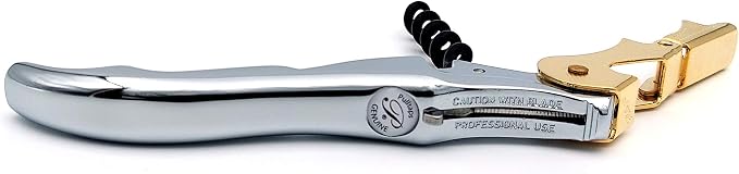 Pulltap's Genuine Slider Boss 150 Waiter's Corkscrew – Double-Hinged Wine Key with Sliding Foil Cutter – Patented Design – Made in Spain – Cromado-Oro (Chrome-Gold)