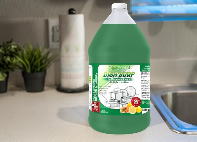 GreenFist Dish Soap Professional Detergent Liquid Pot & Pan Dish-Wash - Light or Heavy Use (Green Dish Soap 1 Gallon)