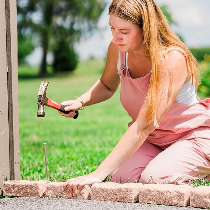 Landscape Edging | Garden Edging Border | Polyrock Bricks for Lawn edging, Flower beds, Pathways & Yard Edging– 40 Packs | Each Section Has 6 Bricks 48"L x 4"W x 2.25"H |120 Spikes |Sandstone