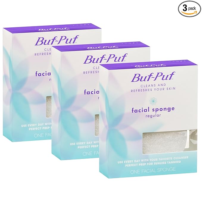 Buf-Puf Facial Sponge, Dermatologist Developed, Removes Deep Down Dirt & Makeup That Causes Breakouts and Blackheads, Reusable, Exfoliating, White, 3 Count