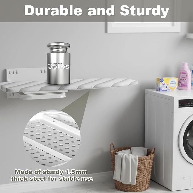uyoyous Wall Mounted Ironing 37.4x11.8 in Adjustable Foldable Iron Board | Compact Folding Wall Mount Space-Saving 180° Swivel Ironing Boards with Heat Resistant Cover for Home Laundry Room