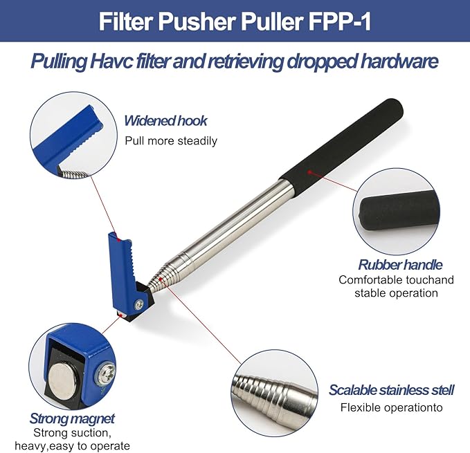 FPP-1 FPP1 Telescopic Filter Puller Pusher Tool with Magnet for HVAC Maintenance, Extends 12 Inches to 7 Feet, Heavy-Duty HVAC Air Filter Tool for Technicians and DIY Homeowners