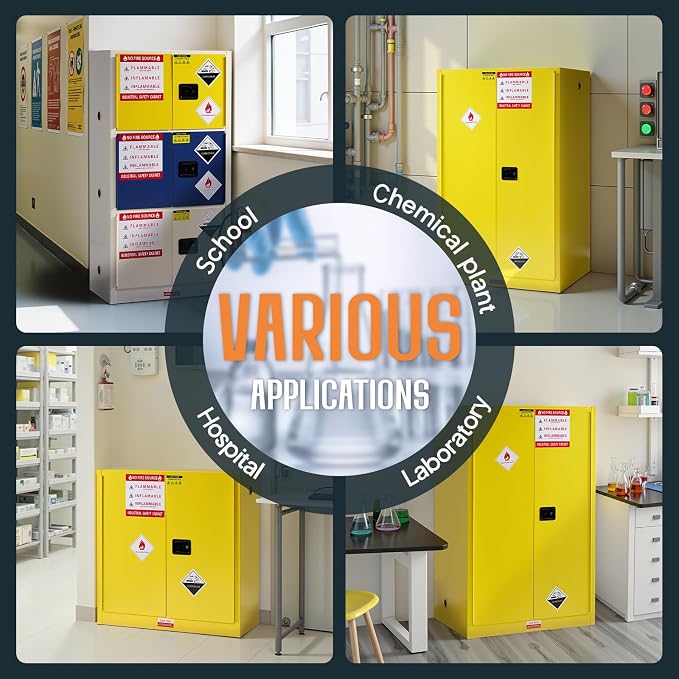 SPECRAFT 32-40-Gallon 3-in-1 Flammable Safety Cabinet | 65 x 34 x 18 In, Cold-Rolled Steel, Adjustable Shelves, 3-in-1 Storage, OSHA and CE Certified, Yellow, Blue or Grey