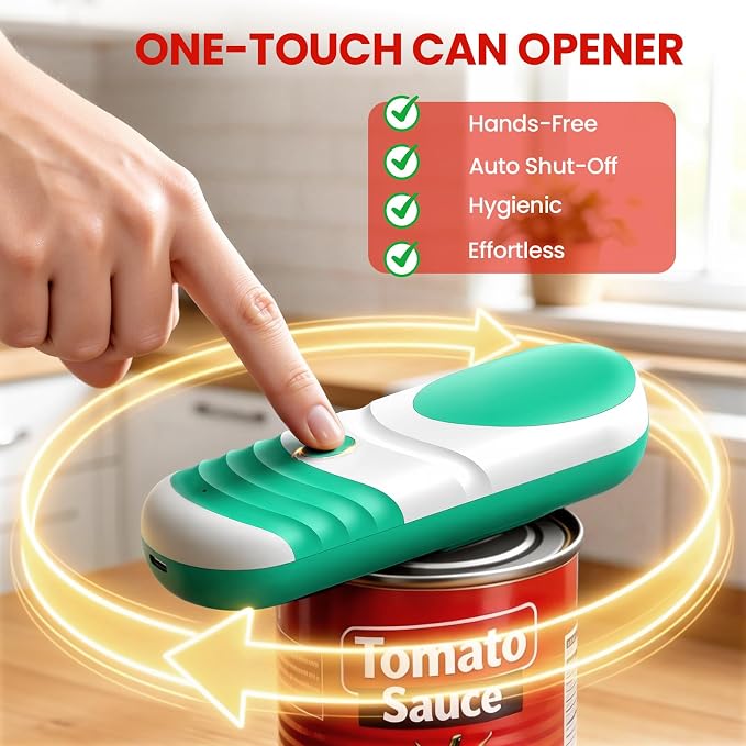 Electric Can Opener One Touch Fits All Can Sizes, Electric Can Openers for Kitchen Food Safe with Smooth Edge, Kitchen Gadgets Battery Operated Can Openers for Seniors, Arthritis and Chef
