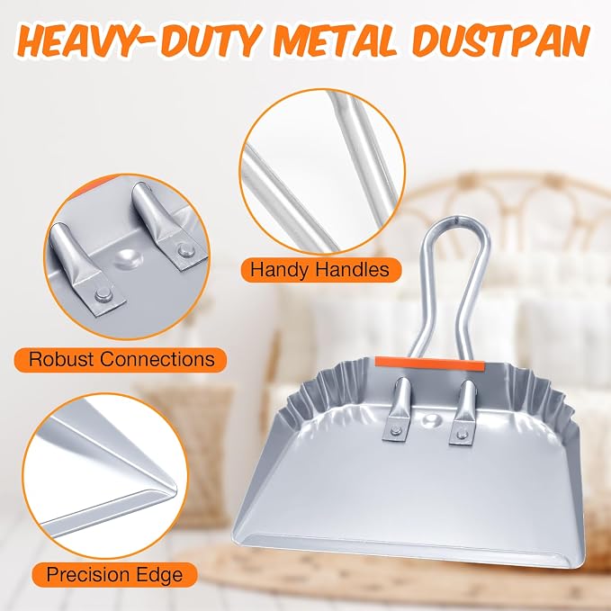 Mumufy 4 Pack Industrial Metal Dustpan 12" Heavy Duty Dust Pan with Handle Handheld Dustpan Wide Scooper Dust Debris Sweeping Tool Precision Edge Ideal for Cleaning Indoor Outdoor Surfaces (Silver)