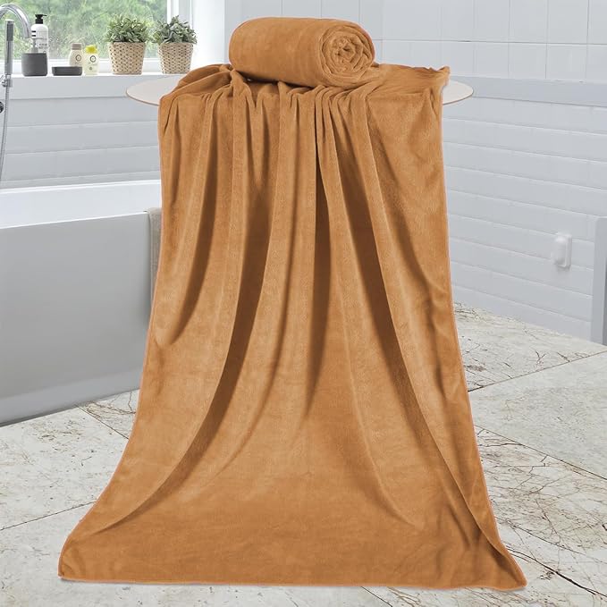 JML Microfiber Bath Towels Set of 2, 30" x 60", Beige | Oversized, Soft, Super Absorbent, Fast Drying for Shower, Swimming, Sauna, Pool, Beach, Sport, Fitness, Yoga
