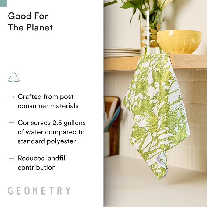 GEOMETRY Tea Towels – Spring & Summer Collection – Quick-Dry, Ultra-Absorbent, Reusable Microfiber Kitchen Towels for Drying & Cleaning - Golden Botanica - 1 Pack
