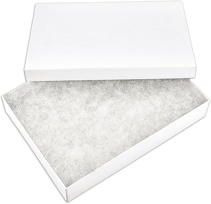 TheDisplayGuys - 25-Pack #75 Cotton Filled Cardboard Paper Jewelry Boxes Gift Case - Matte White (7.1" x 5.2" x 1.3") - for Shipping or Storage