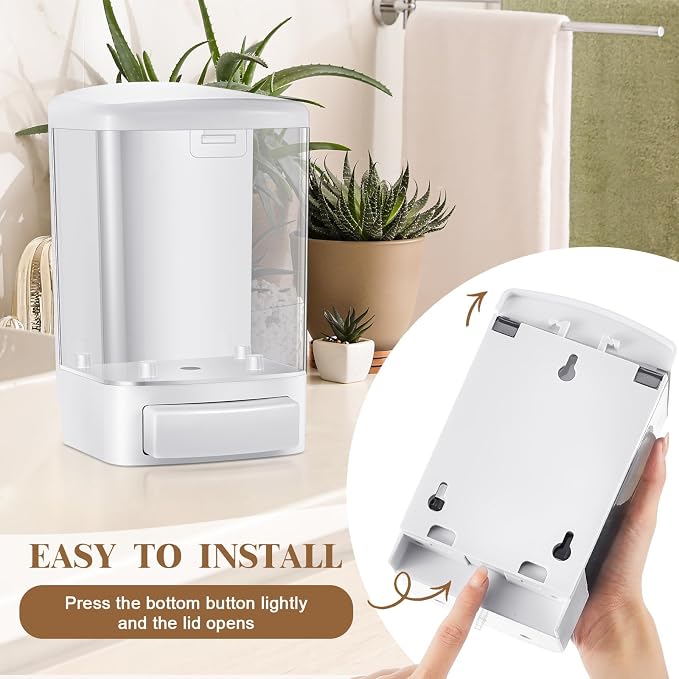 Hushee 6 Pcs Plastic Wall Mounted Soap Dispenser Commercial Manual Soap Dispenser Containers for Kitchen Shower Hotel(White,33.8 oz 1000ml)