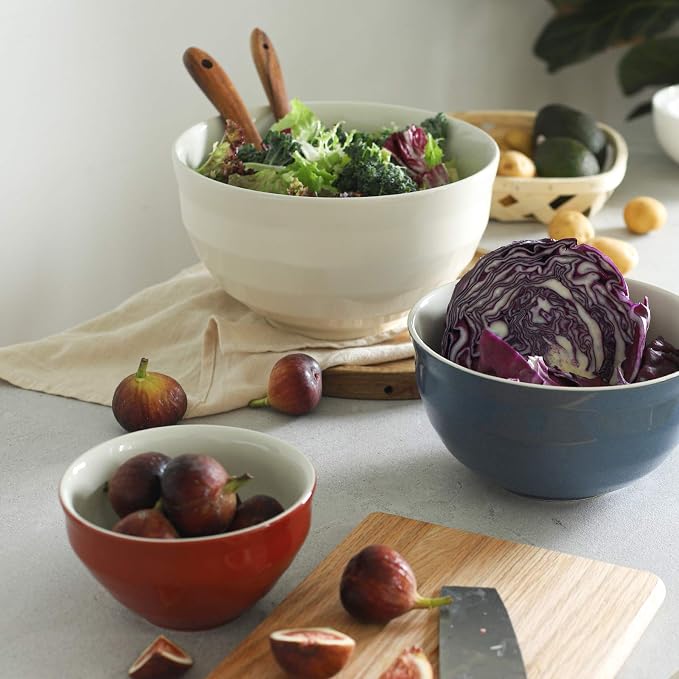 DOWAN Ceramic 4.25/2/0.5 Qt Mixing Bowls for Kitchen, Nesting Large Mixing Bowl Set for Space Saving Storage, Great for Cooking, Baking, Prepping