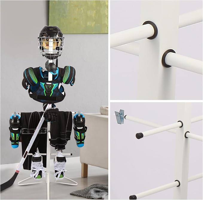 Hockey Gear Drying Rack Hockey Drying Rack Metal Sports Gear Storage Dry Rack for Drying and Storing Adult and Child Sports Equipment Hockey Equipment Drying Rack-4 Additional Hanging Clips