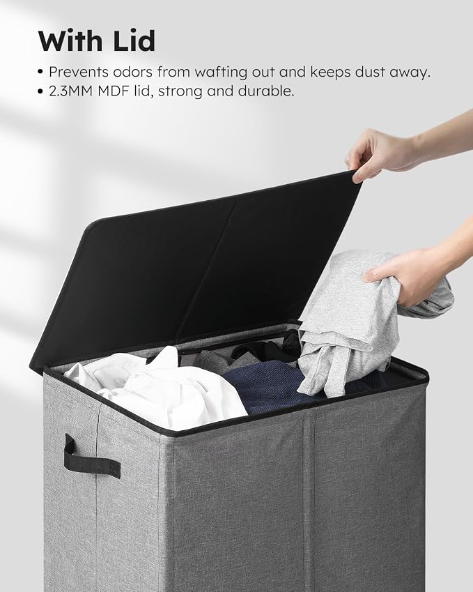 SOLEDI Laundry Hamper with Lid 130L Large & Tall Collapsible Laundry Basket, Clothes Hamper with Bag Removable Easy to Carry, Dirty Hampers for Bedroom, Bathroom, Dorm, College, Grey