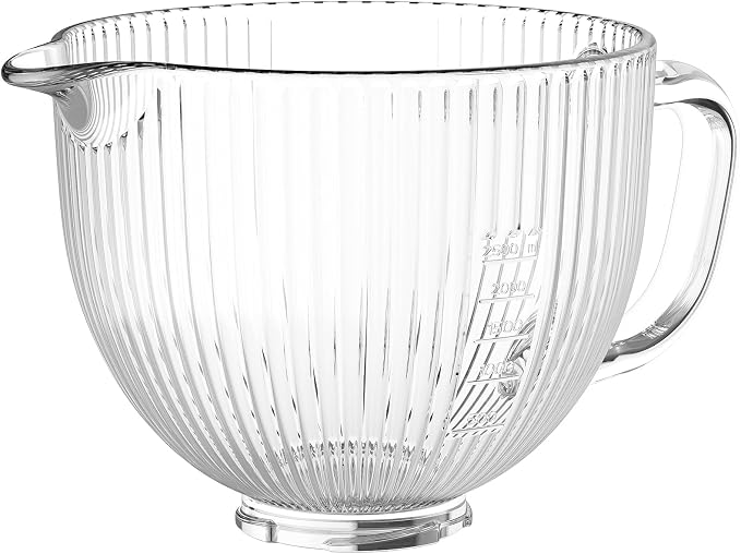 HOZODO Glass Mixer Bowl for KitchenAid 4.5 & 5-Qt Tilt-Head Stand Mixers | 5-Qt Mixing Bowl for Kitchen Aid with Measurement Markings and Handle