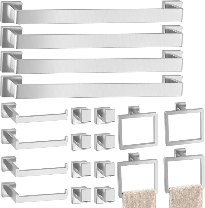 20-Pieces Brushed Nickel Bathroom Accessories Set, Stainless Steel Bathroom Hardware Set, Towel Racks for Bathroom Wall Mounted 24 Inch Bath Towel Bar Set.