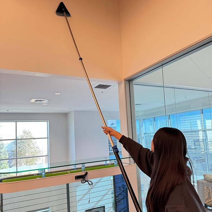 30ft Painted Wall Mop, 24ft Extension Pole, 3-in-1 Cleaning Kit | Heavy Duty, High Ceiling Cleaning Tool, 4 Microfiber Chenille Pad, Cobweb Duster, Fan, Baseboard, Window Squeegee Kit