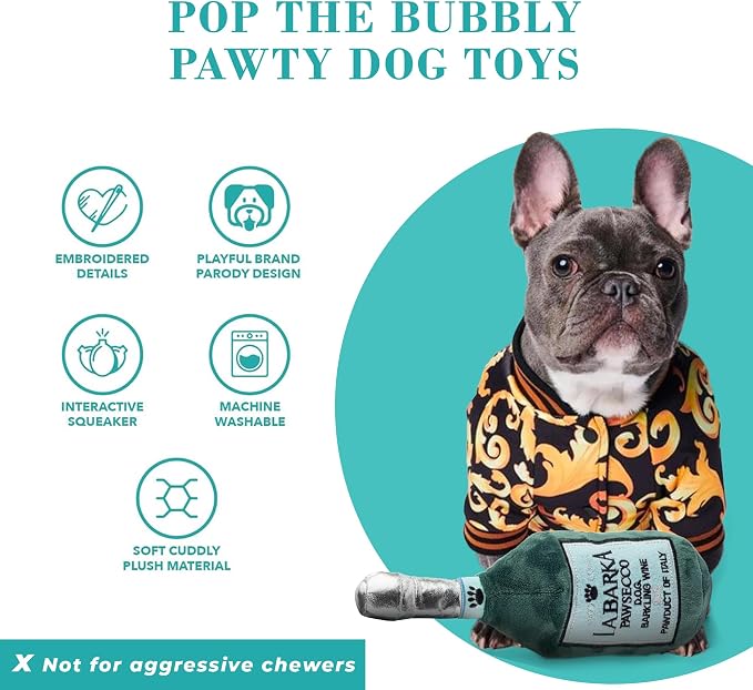 Haute Diggity Dog Pop The Bubbly Pawty Bundle, Plush Dog Toys for Small, Medium & Large Dogs, 3-Pack Durable Stuffed Champagne-Inspired Pet Toys with Interactive Squeaker, Machine-Washable & Safe