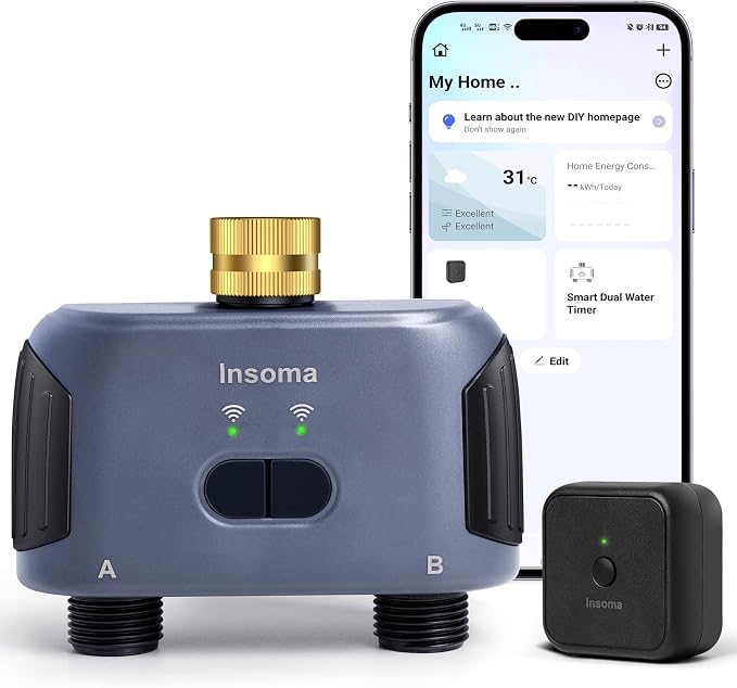WiFi Water Timer for Garden Hose with Brass Inlet,Smart Hose Timer with WiFi Hub, APP & Voice Control,Up to 20 Watering Plans, 2-Zone Sprinkler Drip Irrigation System Controller for Yard Lawn Watering