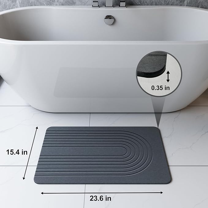 Fast Drying Stone Bath Mats for Bathroom, Non-Slip Diatomaceous Earth Bath Mat, Super Absorbent Bath Mat Stone (23.6''×15.4" Dark Gray Arcana)