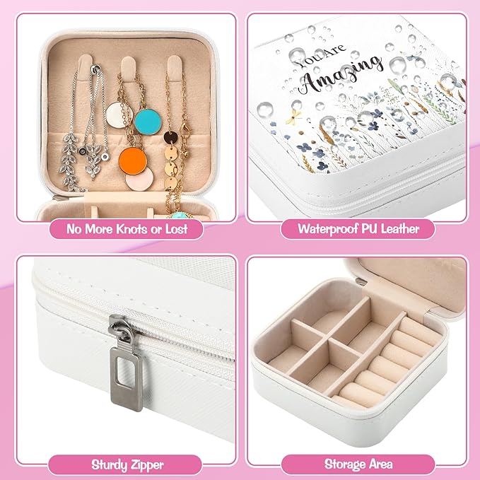 Kacctyen 12 Pieces Wildflower Mini Travel Jewelry Case Bulk You Are Amazing Loved Green Leaf Mother's Day Church Gifts for Secretary Day Party Girls Leather Travel Jewelry Case