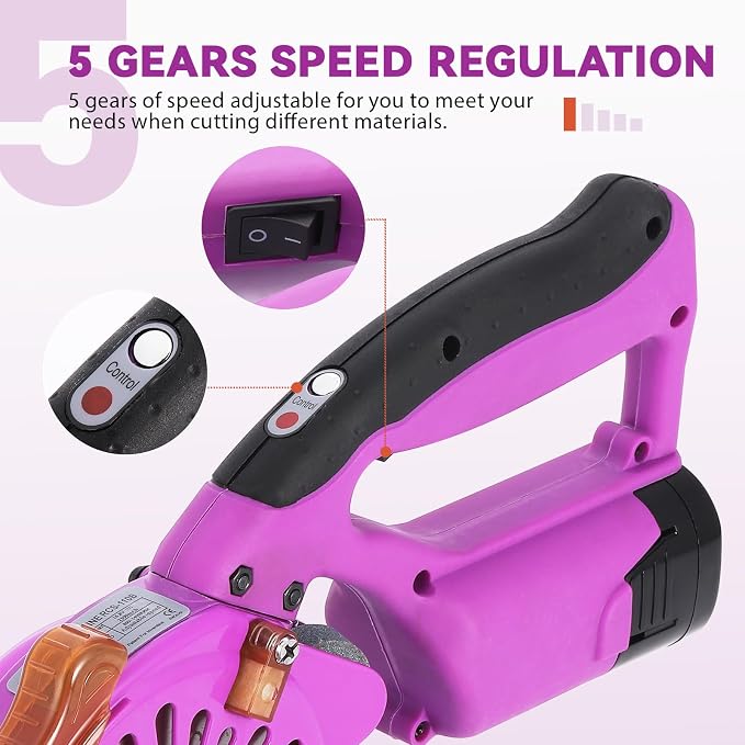 BAOSHISHAN Cordless & Rechargeable Electric Fabric Rotary, Adjustable Speed | ﻿2 x 2500mAh Battery, Round Blade Fabric Cutting Machine for ≤1.06" Thickness Multilayer Fabric Leather Cloth Carpet (Purple)