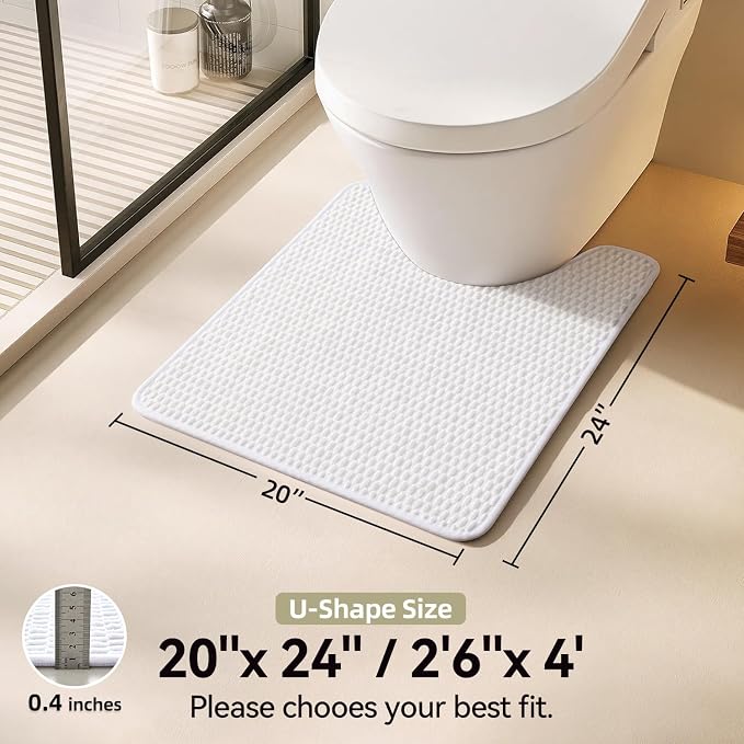 Triohero Toilet Rug, Thin Toilet Rugs U Shaped Washable Non Slip Absorbent Quick Dry Low Pile Toilet Mat, White 20"x24" U Shape