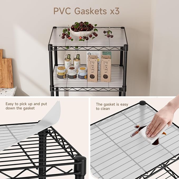 Golpart Small 6 Tier Shelves Storage Wire Shelving Unit Metal Shelf Adjustable Organizers Storage Shelving with Wheels for Bathroom Laundry Room Kitchen Pantry11.7”D x 17.7”W”W x 61.6”H Black