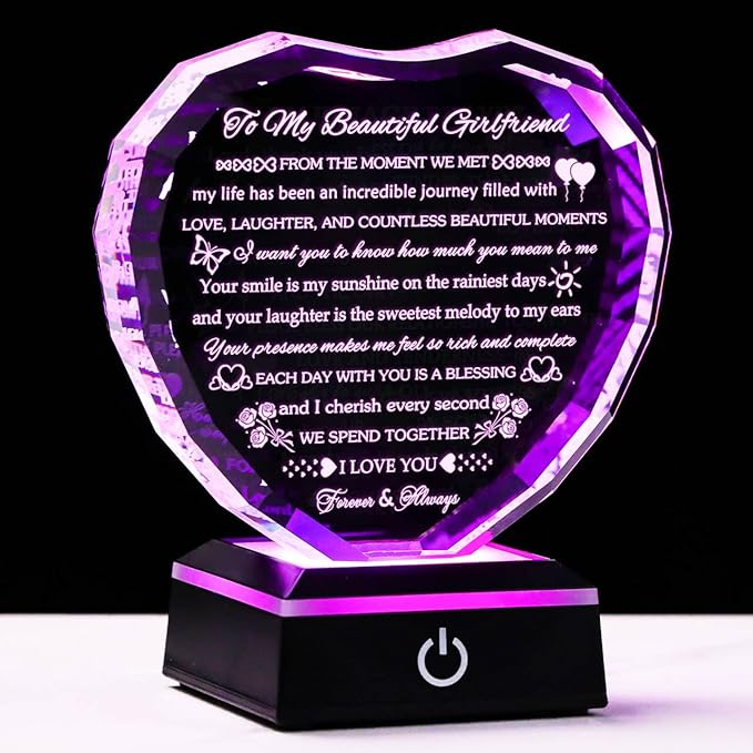 Arikyrist Gifts for Girlfriend with Colorful Base Girlfriend Anniversary Birthday Gifts from Boyfriend Crystal Heart Keepsake to My Girlfriend Romantic I Love You Gifts on Valentine Christmas