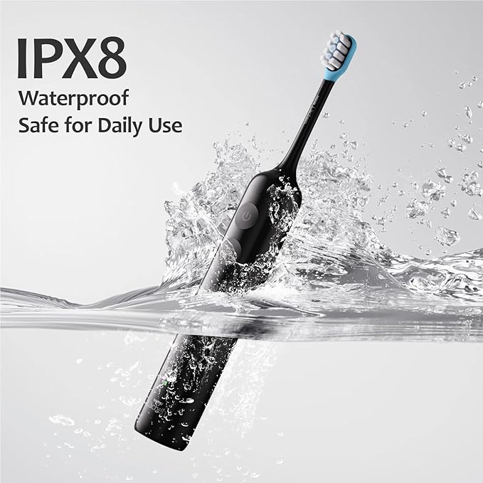 MGW Electric Toothbrush - Sonic Electric Toothbrush for Adults,Smart Timers & 3 Modes (3 Intensity Levels Each), IPX8 Waterproof, 4 Brush Heads, Travel Case, Black