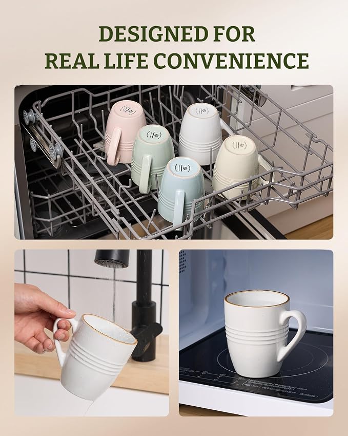 famiware Jupiter Coffee Mugs Set of 8, 13 oz Coffee Mug, Microwave and Dishwasher Safe, Coffee Cups with Handle for Coffee, Tea, Cocoa, Milk, White
