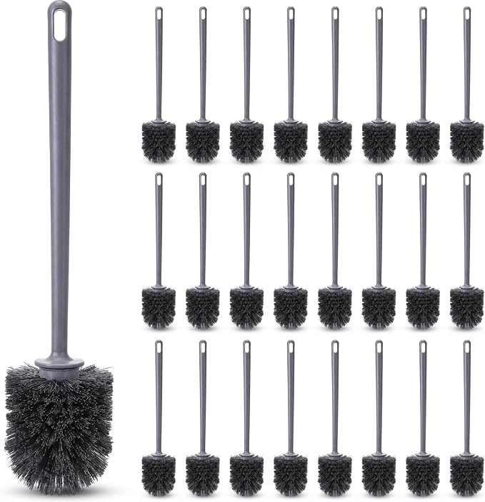Reallnaive 24 Pack Toilet Brush Bulk, Commercial Heavy Duty Professional Toilet Bowl Cleaning Brush for Bathroom, Restroom Maintenance Cleaning Supplies (Grey)