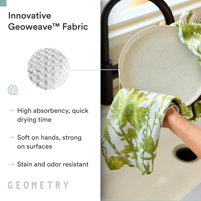GEOMETRY Tea Towels – Spring & Summer Collection – Quick-Dry, Ultra-Absorbent, Reusable Microfiber Kitchen Towels for Drying & Cleaning - Golden Botanica - 1 Pack