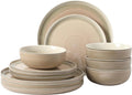 Gibson Elite Island Bay 12-Piece New Bone China Dinnerware Set Service for 4, Reactive Glaze Plates and Bowls, Dishwasher and Microwave Safe, Cream and Green
