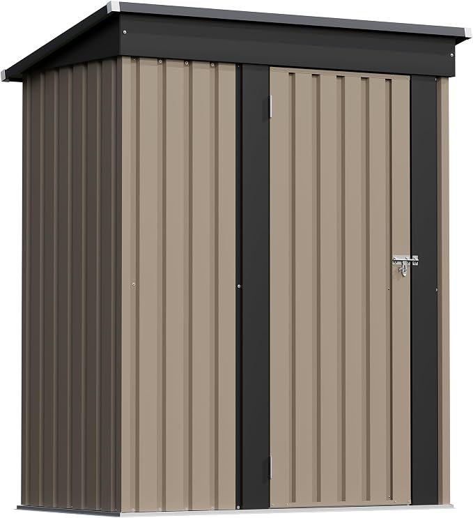 Patiowell 5x3 FT Outdoor Storage Shed, Tool Shed with Sloping Roof and Lockable Door, Metal Shed for Backyard Garden Patio Lawn, Brown