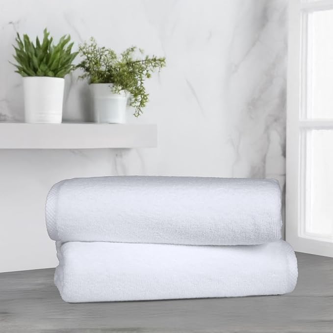 Amazon Basics 2-Piece Quick-Dry Oversize Bath Towel, 100% Cotton, 54" x 30", White