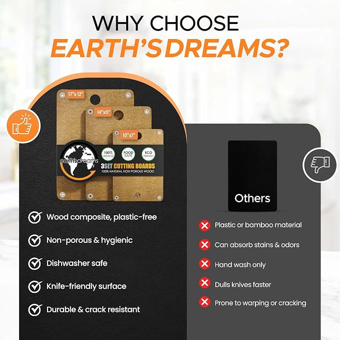Earth’s Dreams Composite Wood Cutting Board 17” x 12” - Tan, Chopping Board | Extra Large, Non-Toxic, Dishwasher Safe, Knife-Friendly, Heavy-Duty Kitchen & Charcuterie Board