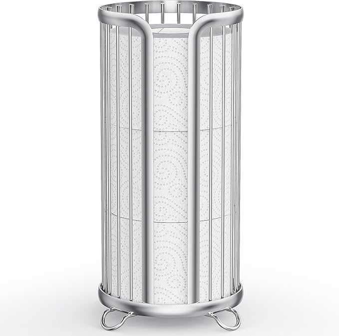 Toilet Paper Holder Stand, Freestanding Toilet Paper Storage,Silver | Waterproof Raised Feet,Rustproof,Fit 3 Mega Rolls,No Drilling No Assemble,Minimalistic Storage,Space-saving Renter Friendly
