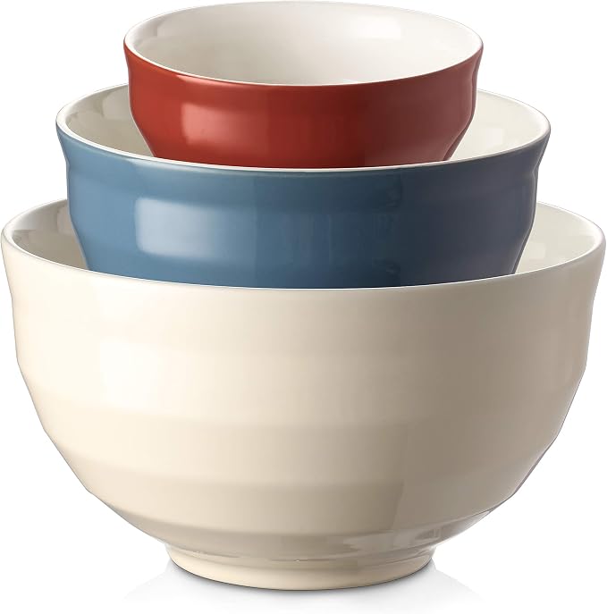 DOWAN Ceramic 4.25/2/0.5 Qt Mixing Bowls for Kitchen, Nesting Large Mixing Bowl Set for Space Saving Storage, Great for Cooking, Baking, Prepping