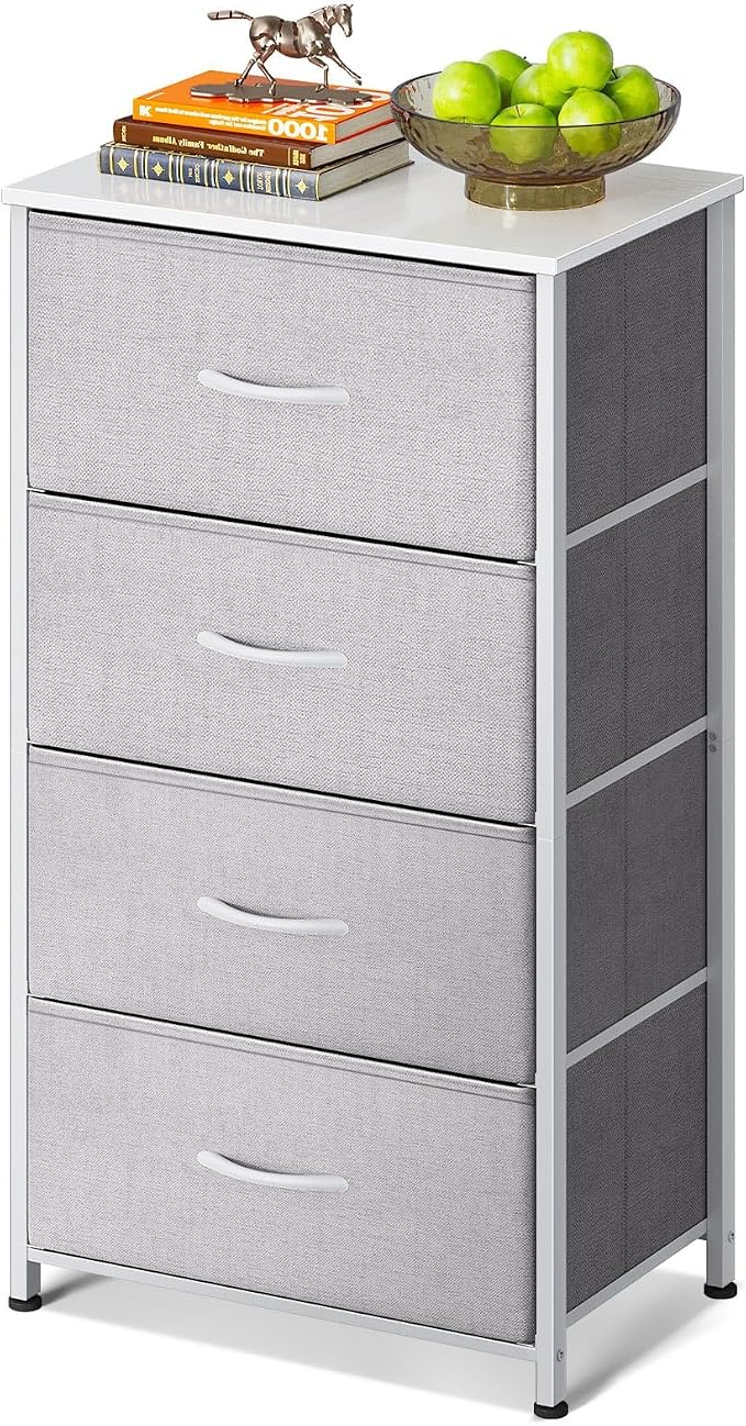 AODK Small Dresser for Bedroom with 4 Storage Drawers, Light Grey | Dressers Chest of Drawers Fabric Dresser with Sturdy Steel Frame, Dressers for Closet with Wood Top