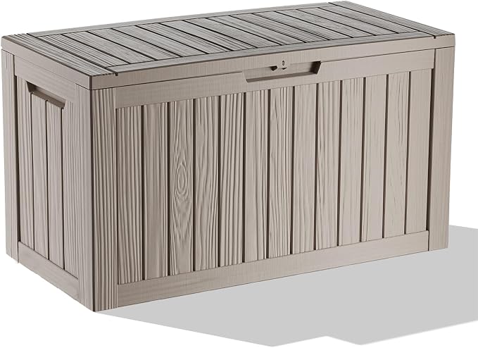 DRATO 85 Gallon Outdoor Storage Box Waterproof, Lockable Resin Deck Box for Patio Furniture, Pool Supplies & Garden Tools, Weatherproof Outside Storage Bin for Backyard Porch (Grey, 85 Gallon)