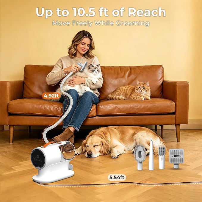FIXR Dog Grooming Vacuum Kit with Clippers, 12000Pa Strong Suction, 2L Large Dust Cup, Low Noise <50dB, 5-in-1 Pet Hair Trimmer for Dogs Cats Shedding & Home Grooming