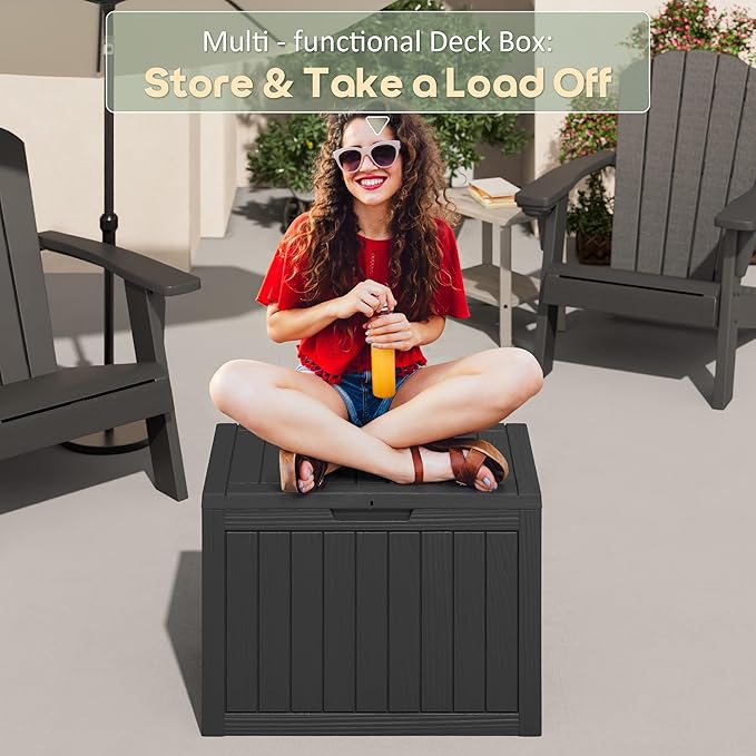 55 Gallon Outdoor Storage Box, All-Weather Resin Deck Box Outdoor Waterproof with Lockable Lid for Patio Cushions, Package Deliveries, Garden Tools, Pool Supplies, Black
