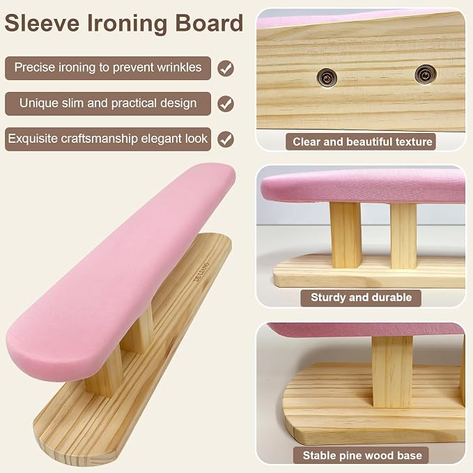 Tailor Sleeve Ironing Stool, Padded Chest & Sleeve Ironing Board Long with Wooden Base, Pressing Board for Household Tools, Tailor Dress Forms, Sewing and Tailoring Studio, Pink
