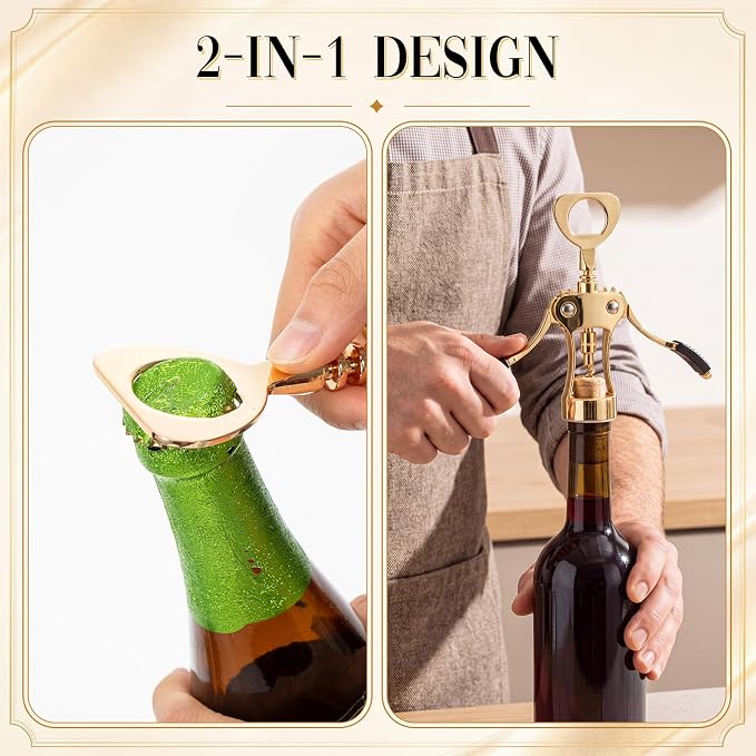 Hushee 5 Pcs Wing Corkscrew Opener, Zinc Alloy Heavy Duty Multifunctional Wine Bottle Opener for Restaurant, Bar, Waiters, Ideal for Wedding Shower Party Favors Gifts (Silicone,Gold)