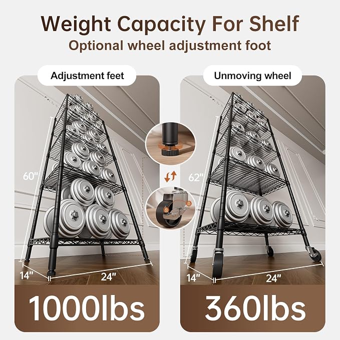 Golpart 5 Tier Shelves Storage Shelf Wire Closet Bathroom Organizers Metal Pantry Kitchen Garage Shelving Unit Laundry Room Organization Home Rack Net Basket Black with Wheels 14”D X 24”W X 61.2”H