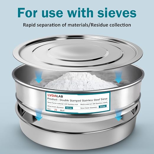 Lab Sieves Pan with Lid,LVDALAB All 304 Stainless Steel Test Sieve, Sample Test Sieves for Industrial Laboratory, 20cm/8'' Dia, 4cm/1.57'' Height