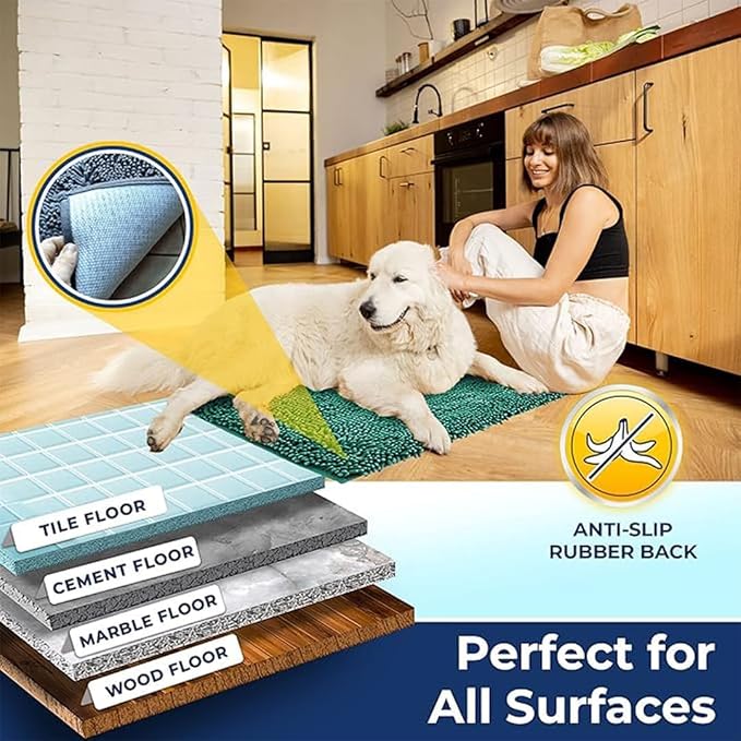 Muddy Mat® | Chenille Bathroom Rugs Quick Dry Microfiber Mats Non Slip Washable, Extra Thick, Soft and Highly Absorbent Bath Mats for Bathroom, Kitchen, and Shower Floor - Seafoam Green 24"x36"