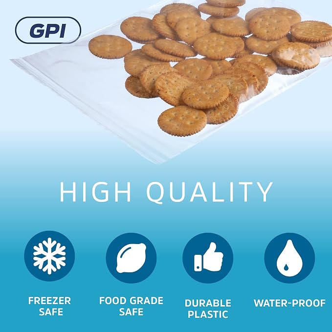 Clear Plastic Reclosable Zip Bags - Bulk GPI Case of 1000 8" x 10" 2 mil Thick Strong & Durable Poly Baggies With Resealable Zip Top Lock For Travel, Storage, Packaging & Shipping.