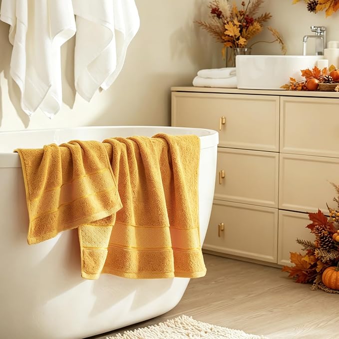 COZYART Bath Towel Set 6 PCS, Luxury Gold 100% Turkish Cotton 650GSM Soft | Absorbent Quick Dry, OEKO‑Tex 100 Cert. Zero Twist Ring Spun Cotton, Plush Fluffy, Breathable Hotel Quality Bathroom Towels