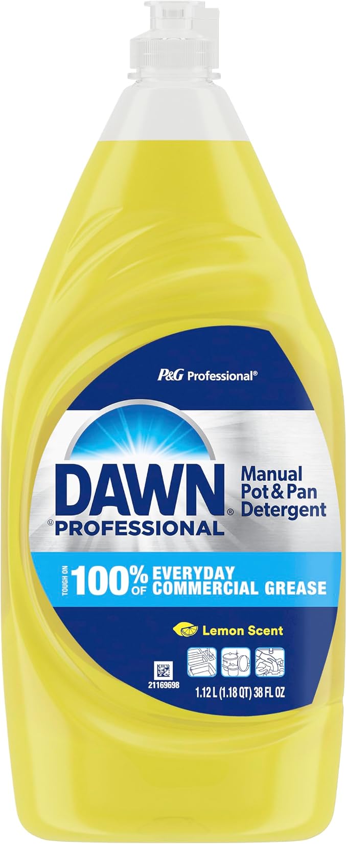 Dawn Dishwashing Liquid Soap Detergent, Bulk Degreaser Removes Greasy Foods from Pots, Pans and Dishes in Commercial Restaurant Kitchens, Lemon Scent, 38 oz. (Case of 8) (Packaging May Vary)